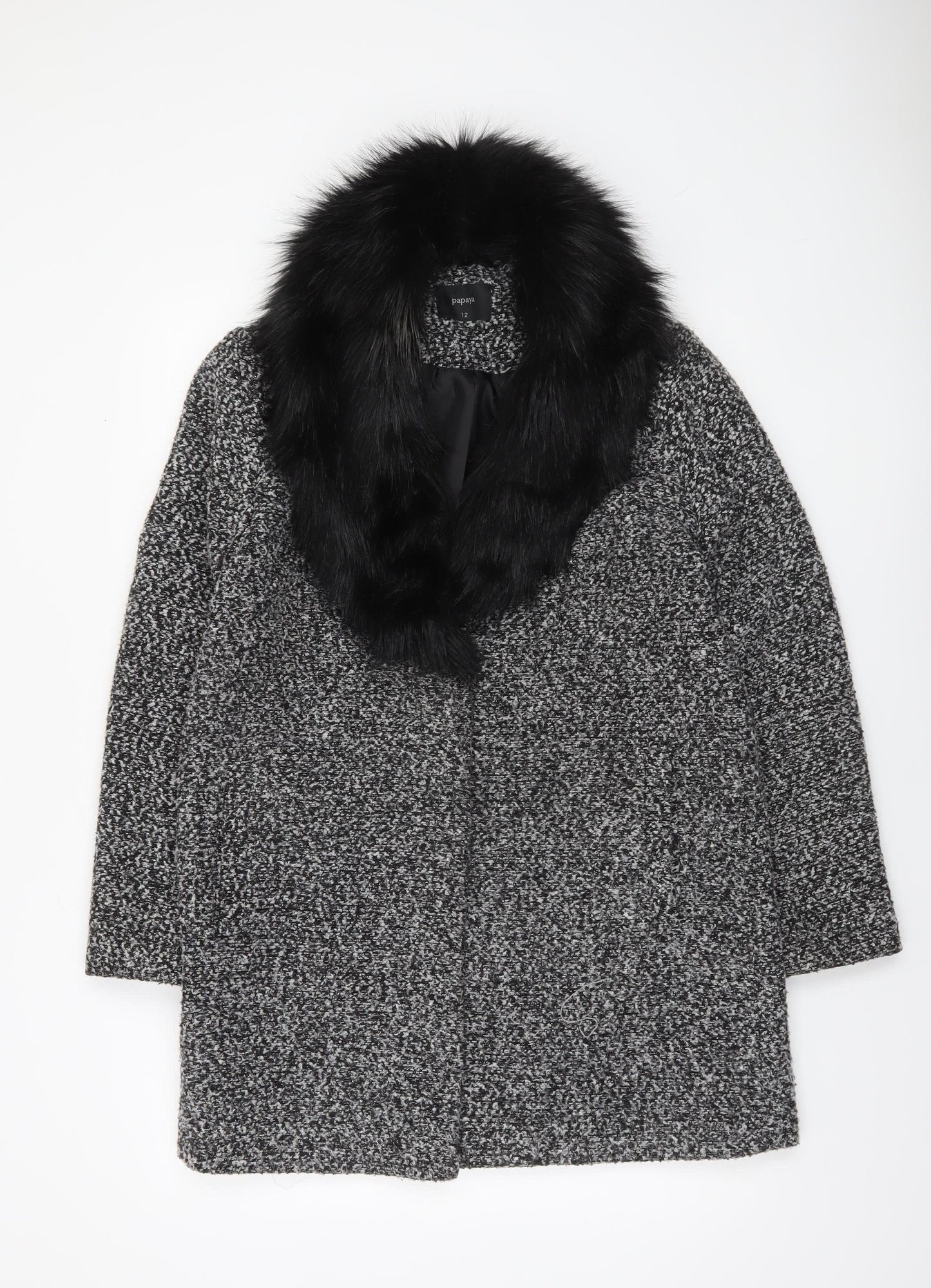 Papaya Women’s Black & Grey Fur Collar Coat Size 12 Winter Style