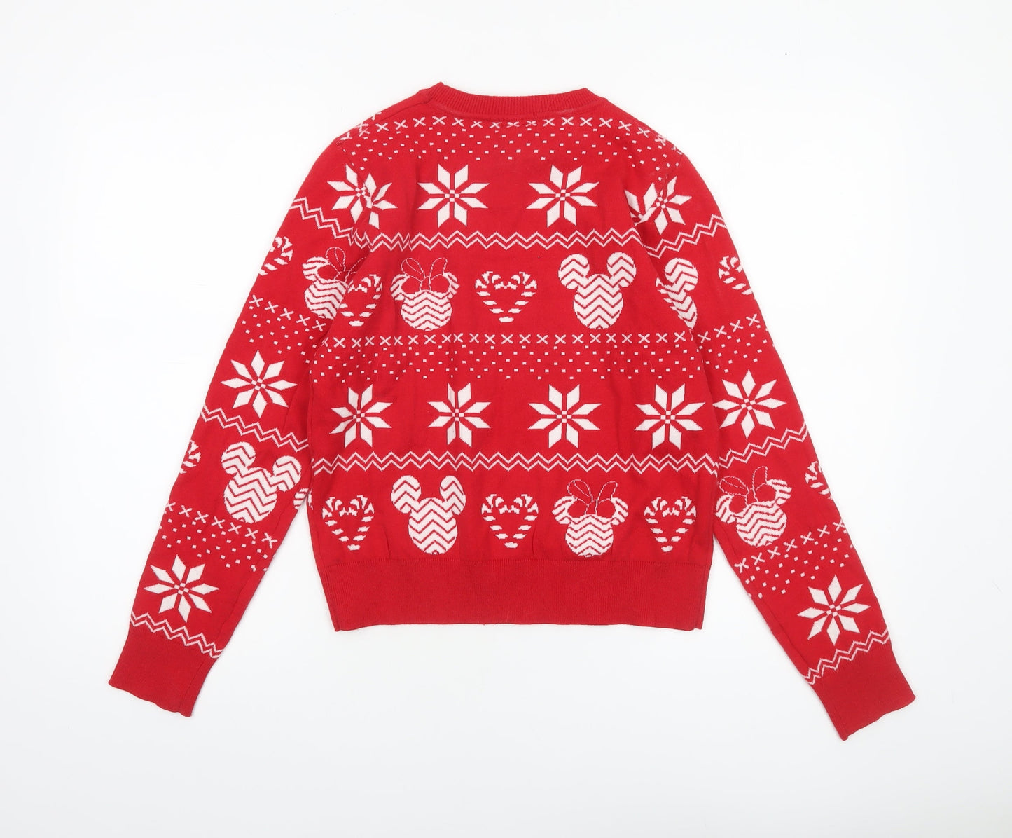 Disney Women’s Red Christmas Mickey Mouse Fair Isle Jumper Size S