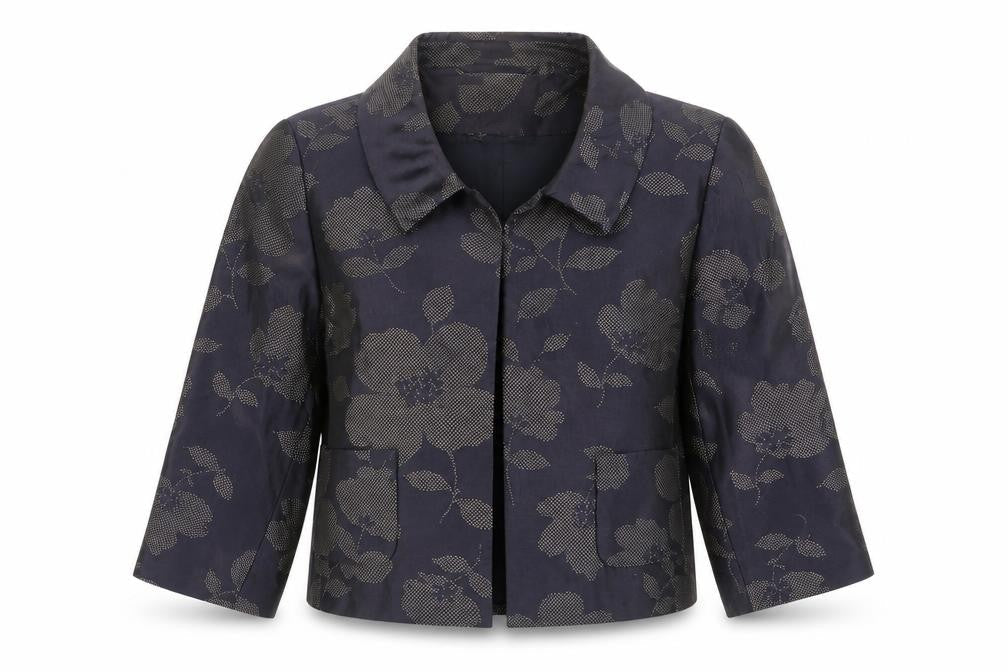 Fenn Wright Manson Women Blue Floral Jacquard Short Blazer Size 14