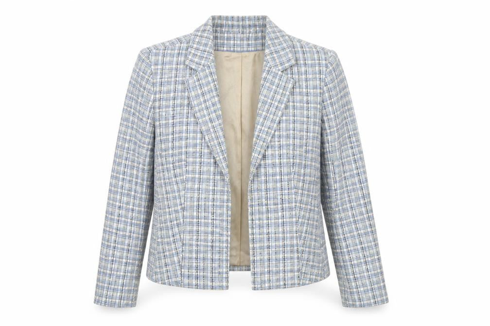 NEXT Womens Blue Check Bouclé Suit Jacket Size 14 Regular Fit