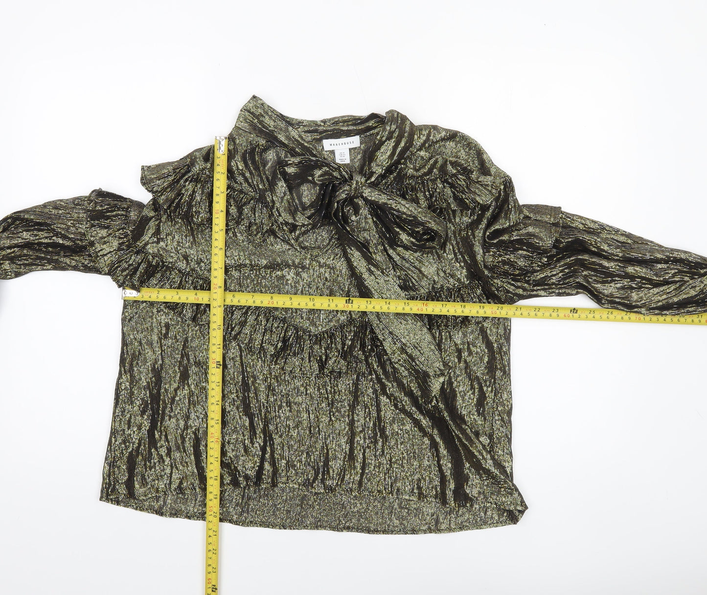 Warehouse Womens Gold Metallic Ruffle Wrap Blouse Size 14
