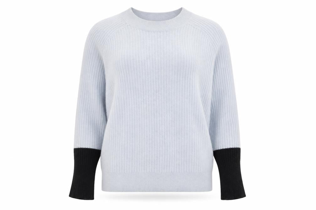 Duffy Womens Grey 100% Cashmere Ribbed Crew Neck Jumper Size S