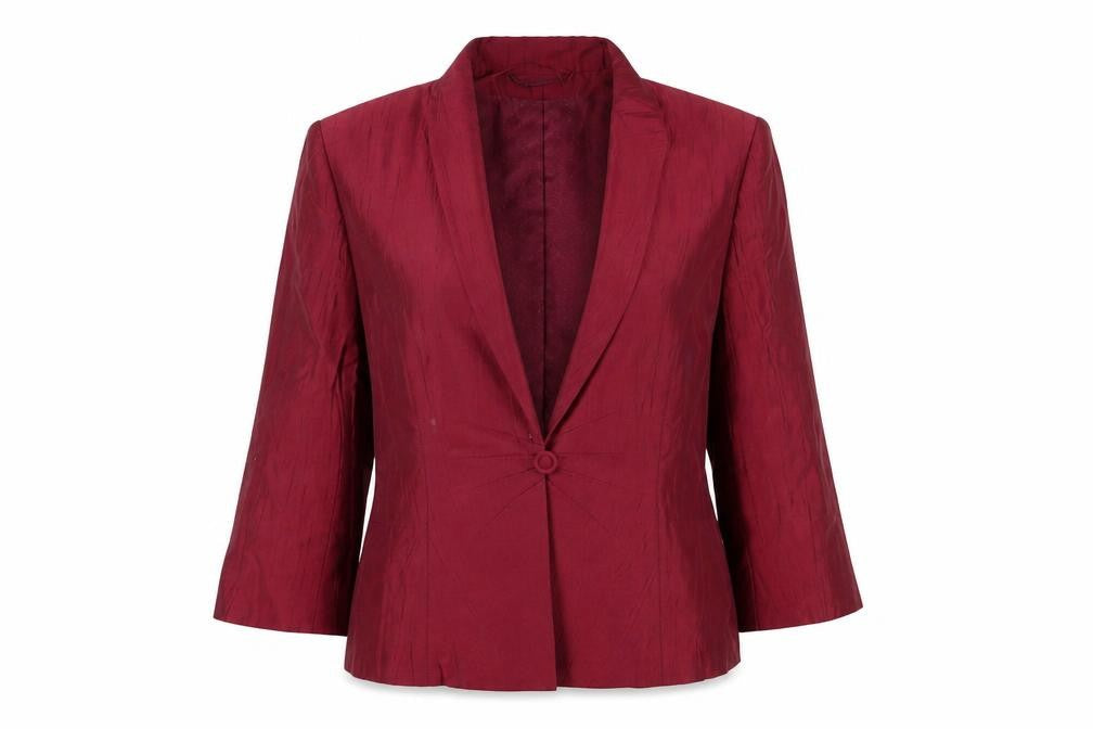 Country Casuals Women Burgundy Linen Blend Single-Breasted Blazer Size 14
