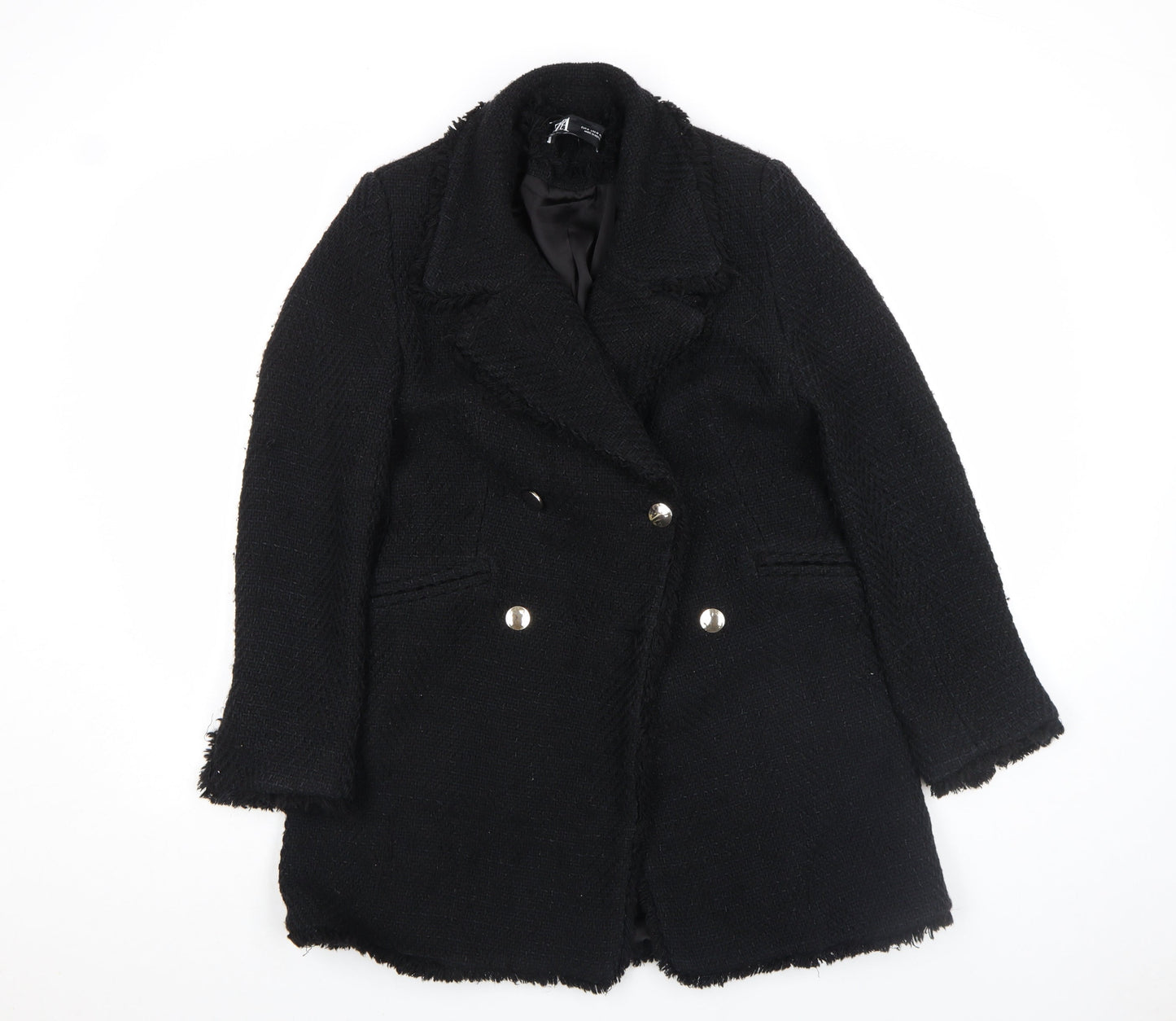 ZARA Womens Black Medium Wool Blend Double-Breasted Coat