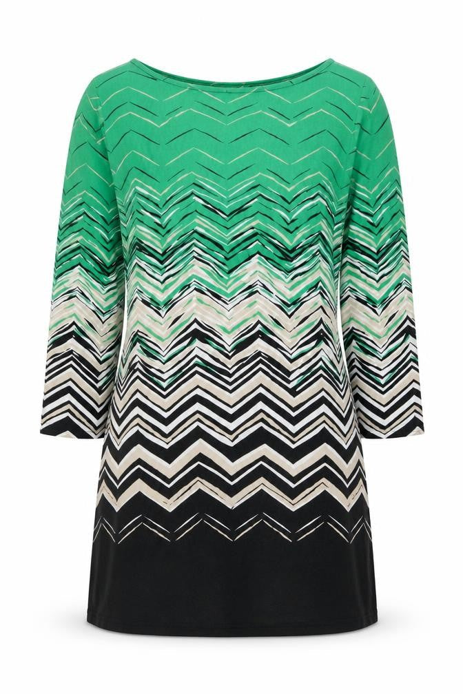 Front view of Principles by Ben de Lisi Women’s Green Chevron Shift Dress, size UK 10