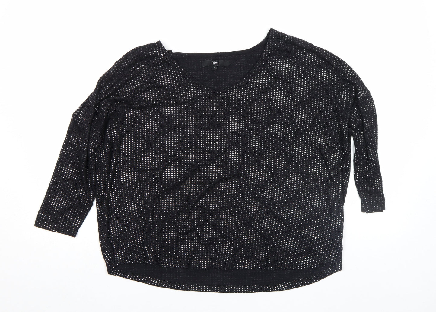 Next Womens Black Viscose Blend 3/4 Sleeve V-Neck Top Size 6