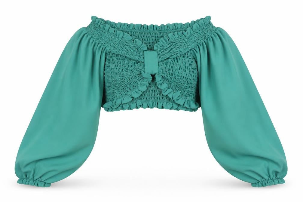 Pink Vanilla Women’s Green Off Shoulder Cropped Blouse UK S