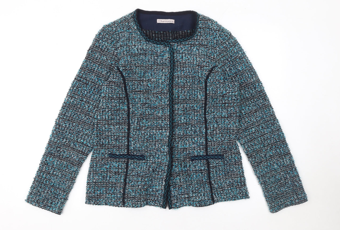 Charmance Women’s Blue Knit Cardigan UK 14 Round Neck Long Sleeve