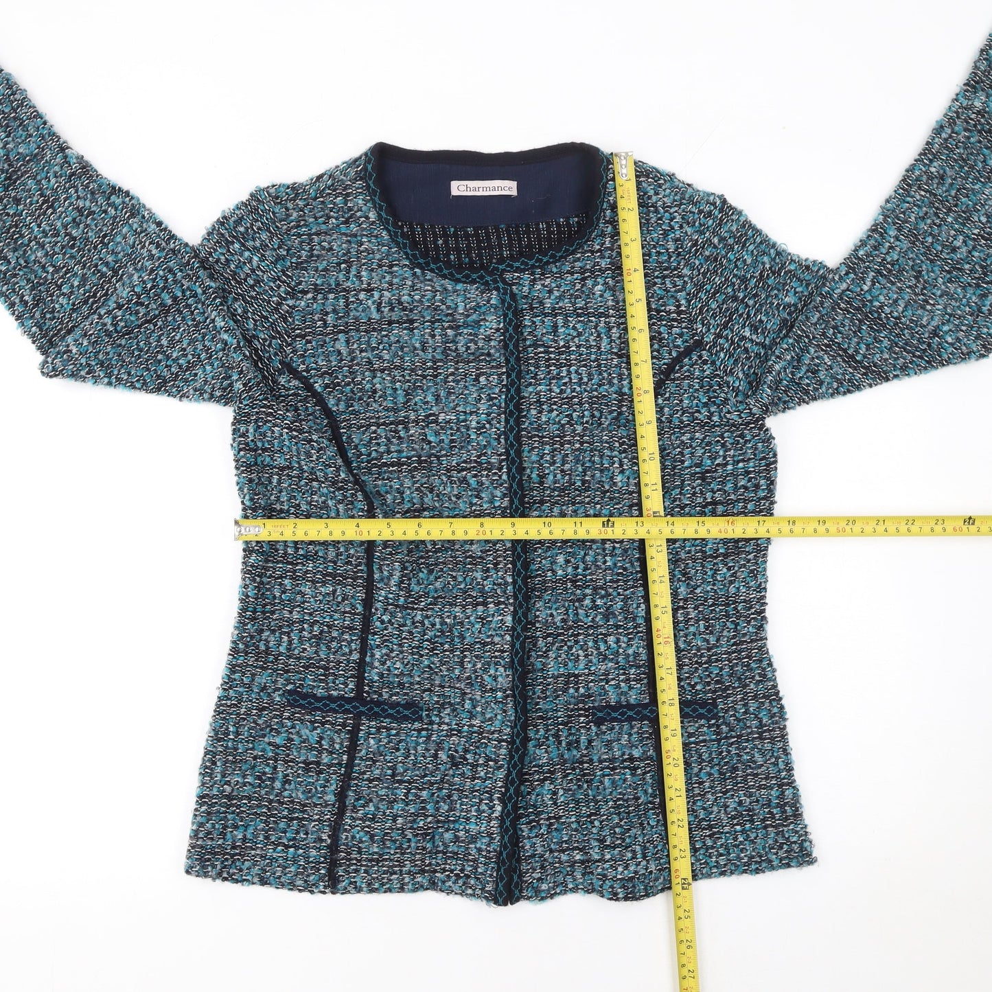 Charmance Women’s Blue Knit Cardigan UK 14 Round Neck Long Sleeve