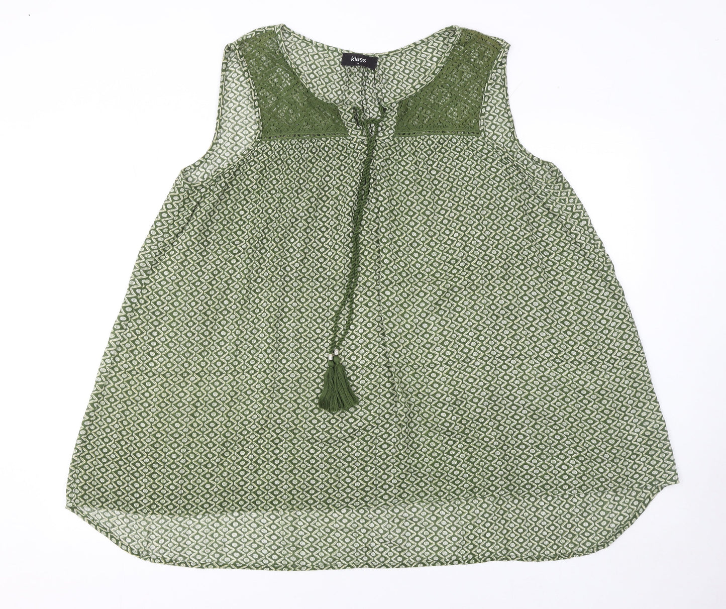 Klass Women’s Green Geometric Sleeveless Tunic Blouse Size 14