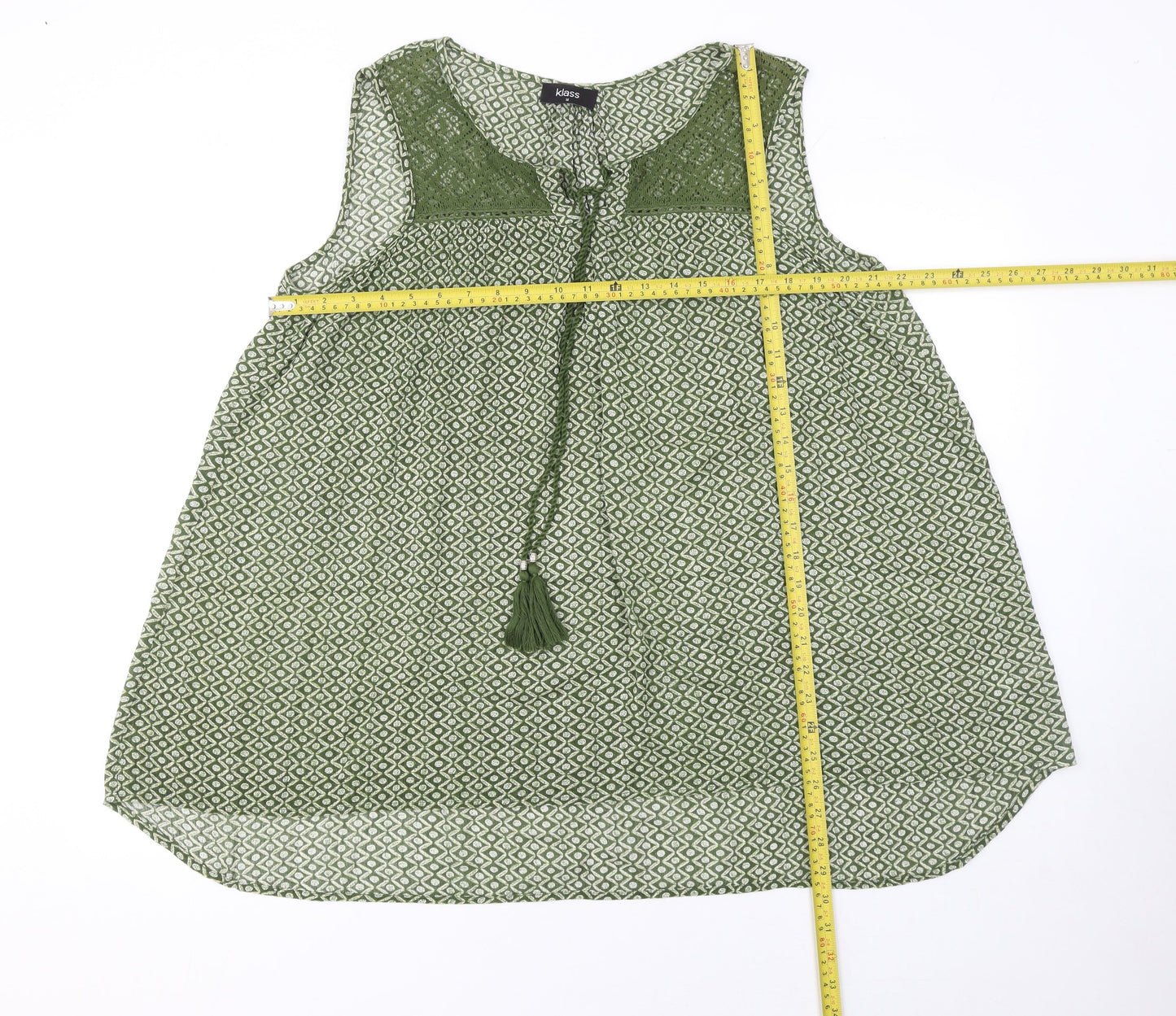 Klass Women’s Green Geometric Sleeveless Tunic Blouse Size 14