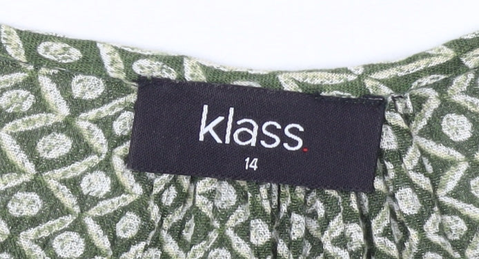 Klass Women’s Green Geometric Sleeveless Tunic Blouse Size 14