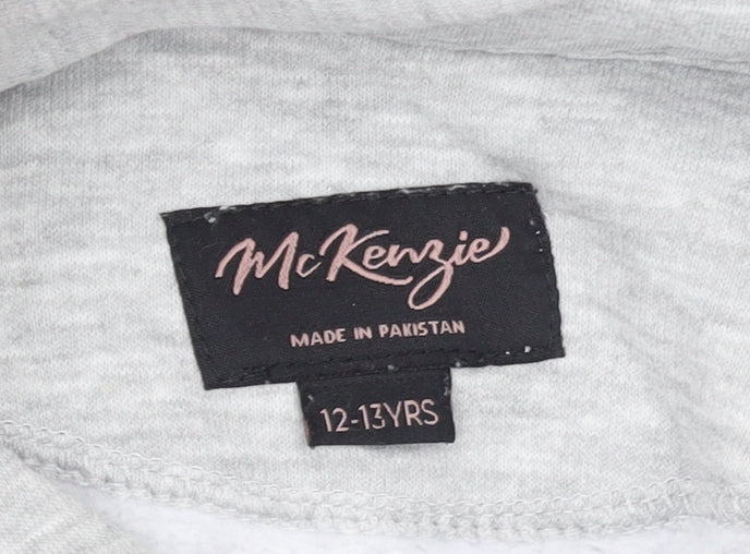 McKenzie Girls Grey Pullover Hoodie 12-13 Years Logo Fleece Sweatshirt
