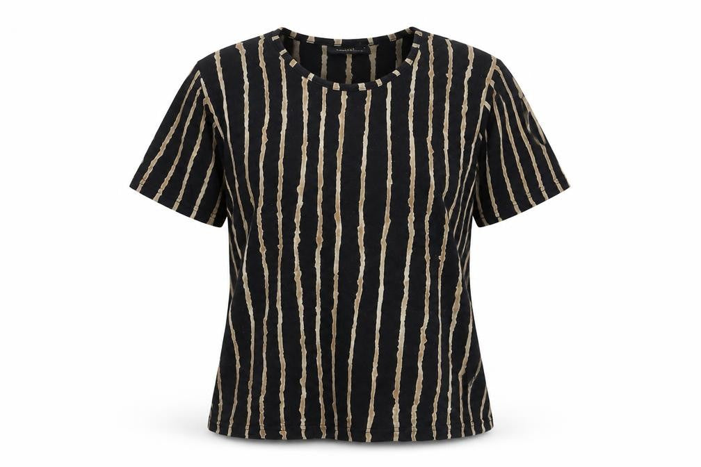 Jim Thompson Women’s Black Striped Silk Short Sleeve T-Shirt L
