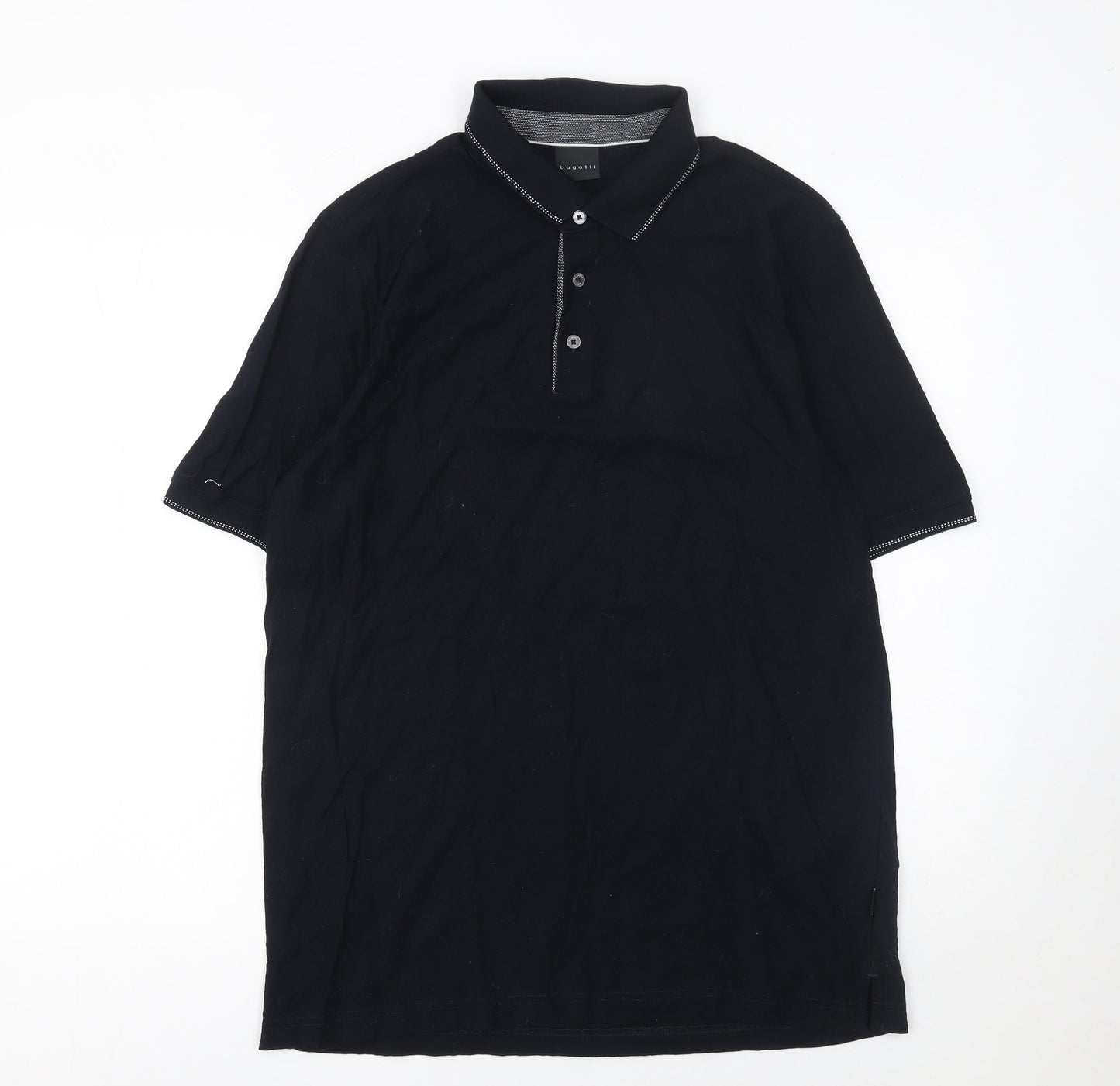 Bugatti Men's Black Cotton Polo Shirt Size L Short Sleeve Classic Fit