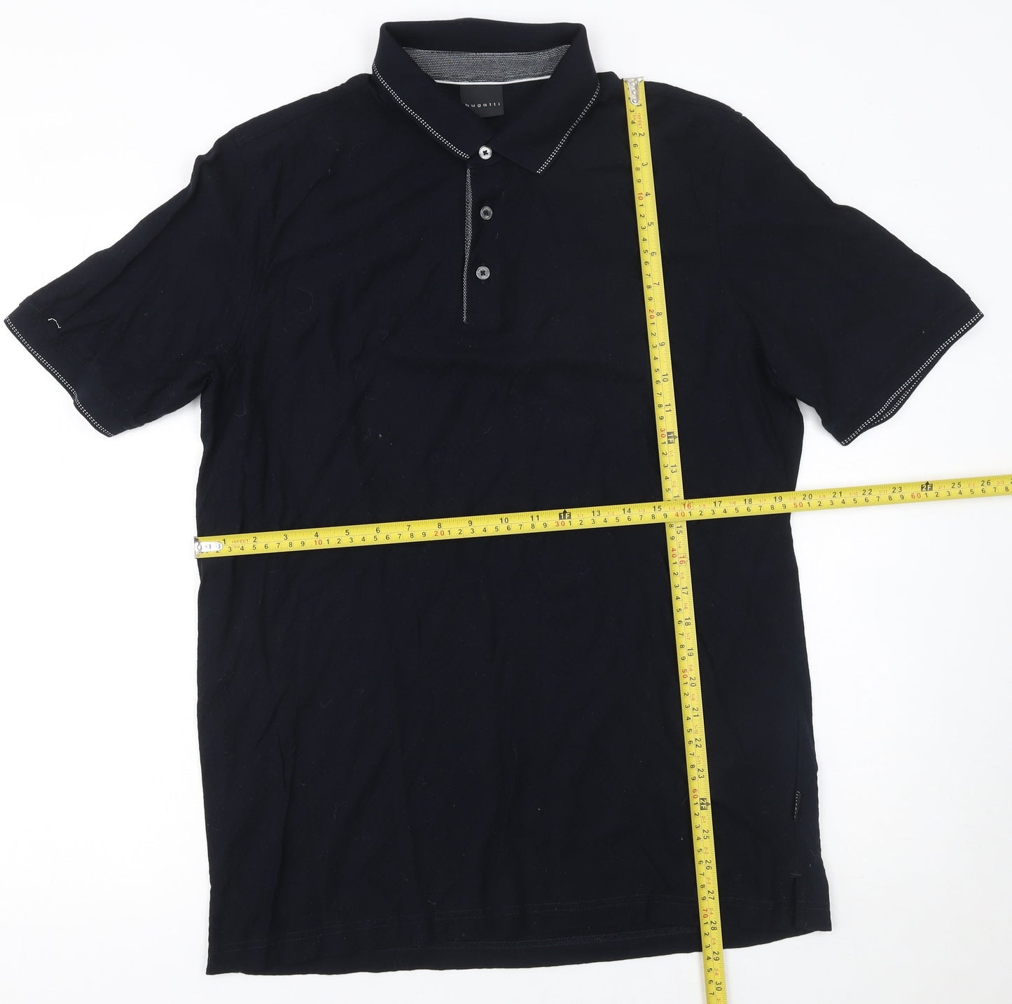 Bugatti Men's Black Cotton Polo Shirt Size L Short Sleeve Classic Fit