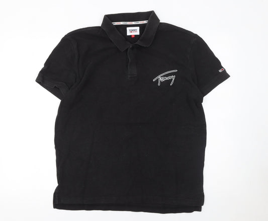 Tommy Jeans Men's Black XL Polo Shirt 100% Cotton Logo Embroidered