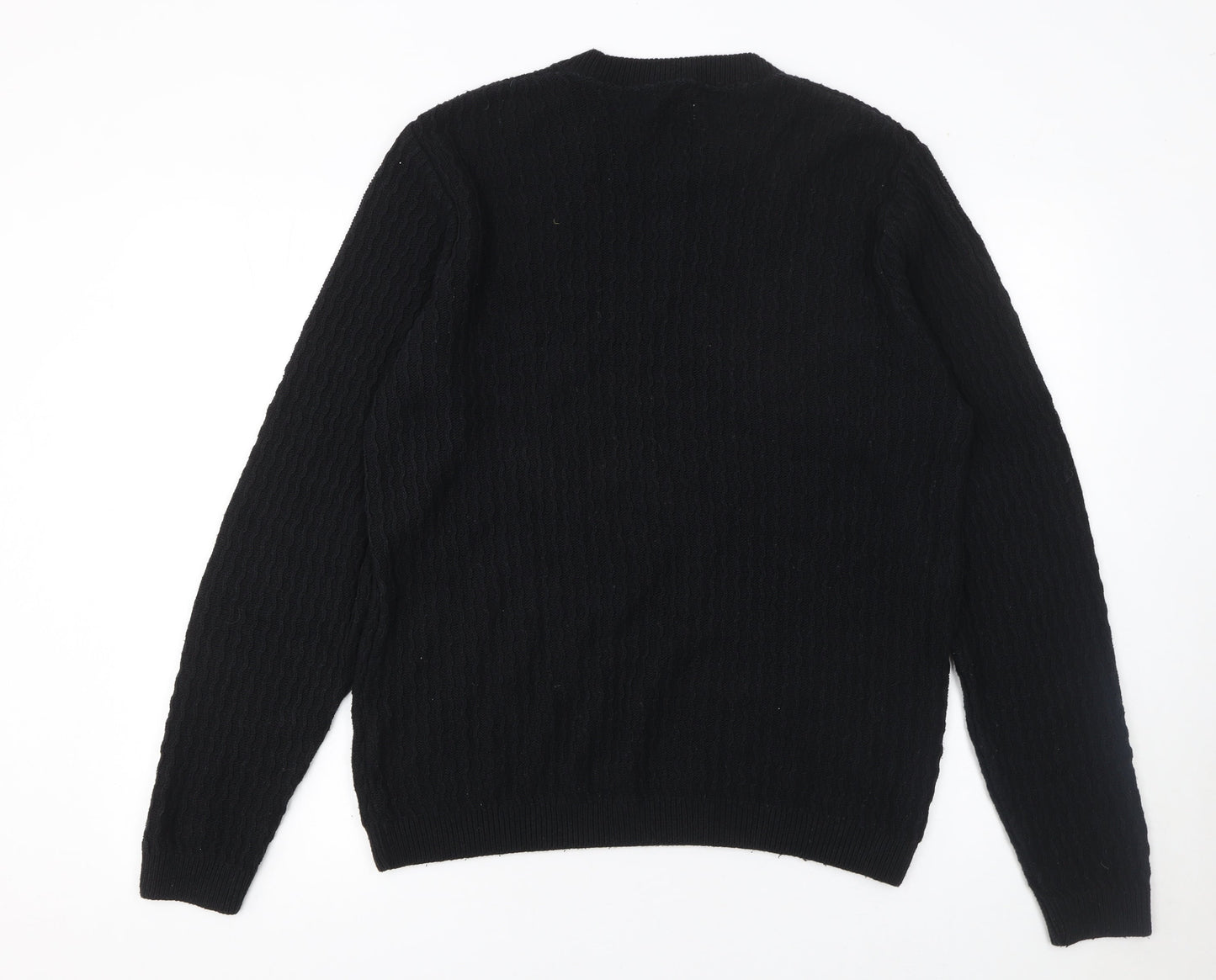 10018 NYC Men's Black Cable-Knit Cotton Acrylic Pullover Jumper M