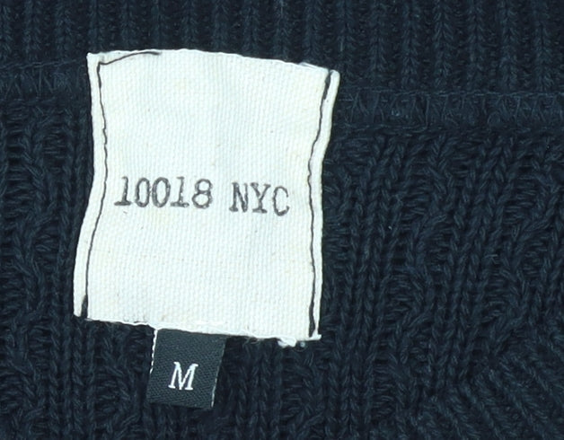 10018 NYC Men's Black Cable-Knit Cotton Acrylic Pullover Jumper M