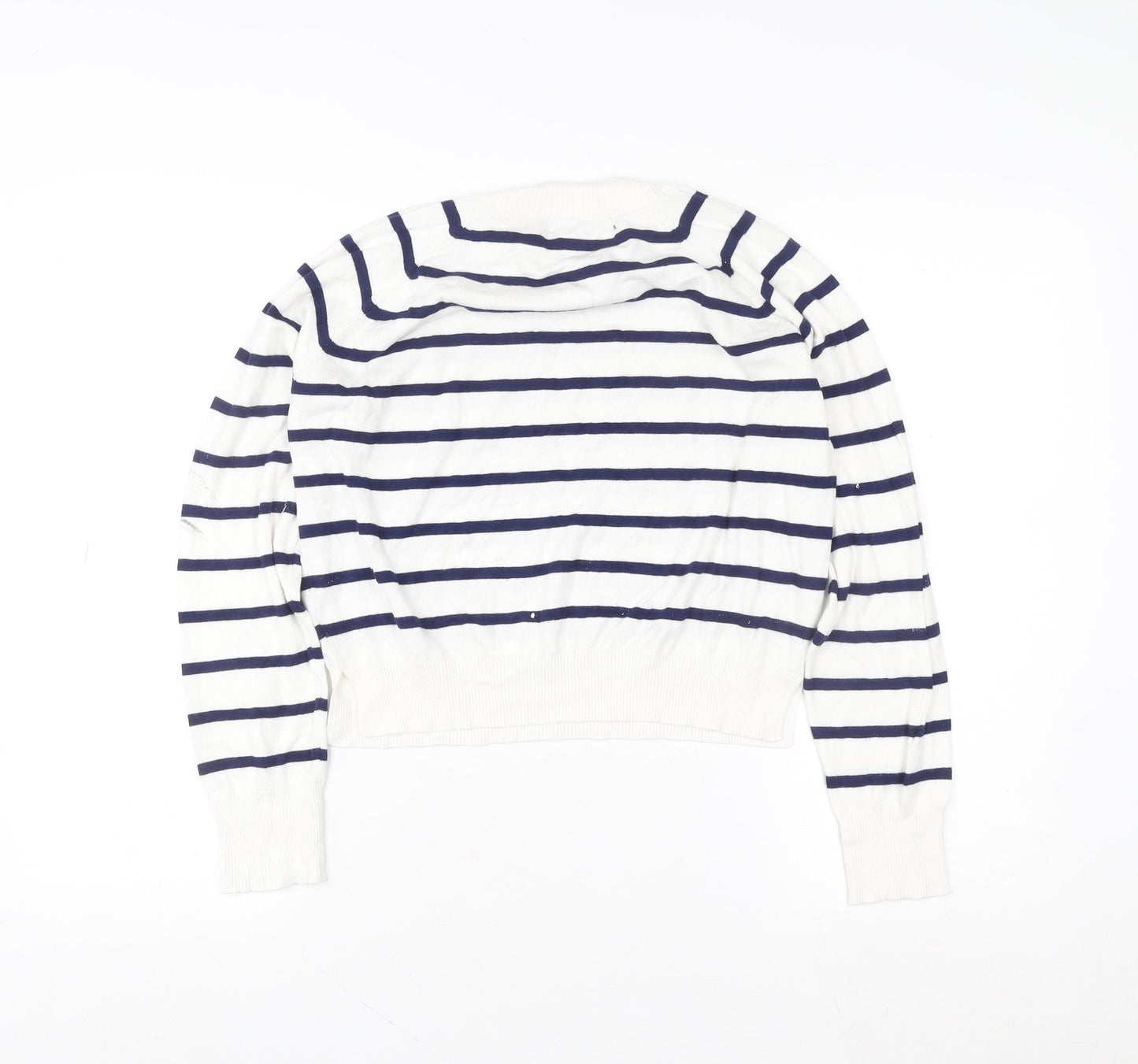 French Connection Women White Blue Stripe Pullover Sweater M