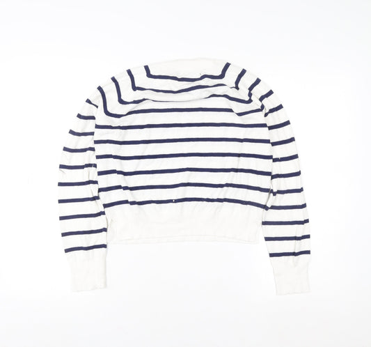 French Connection Women White Blue Stripe Pullover Sweater M