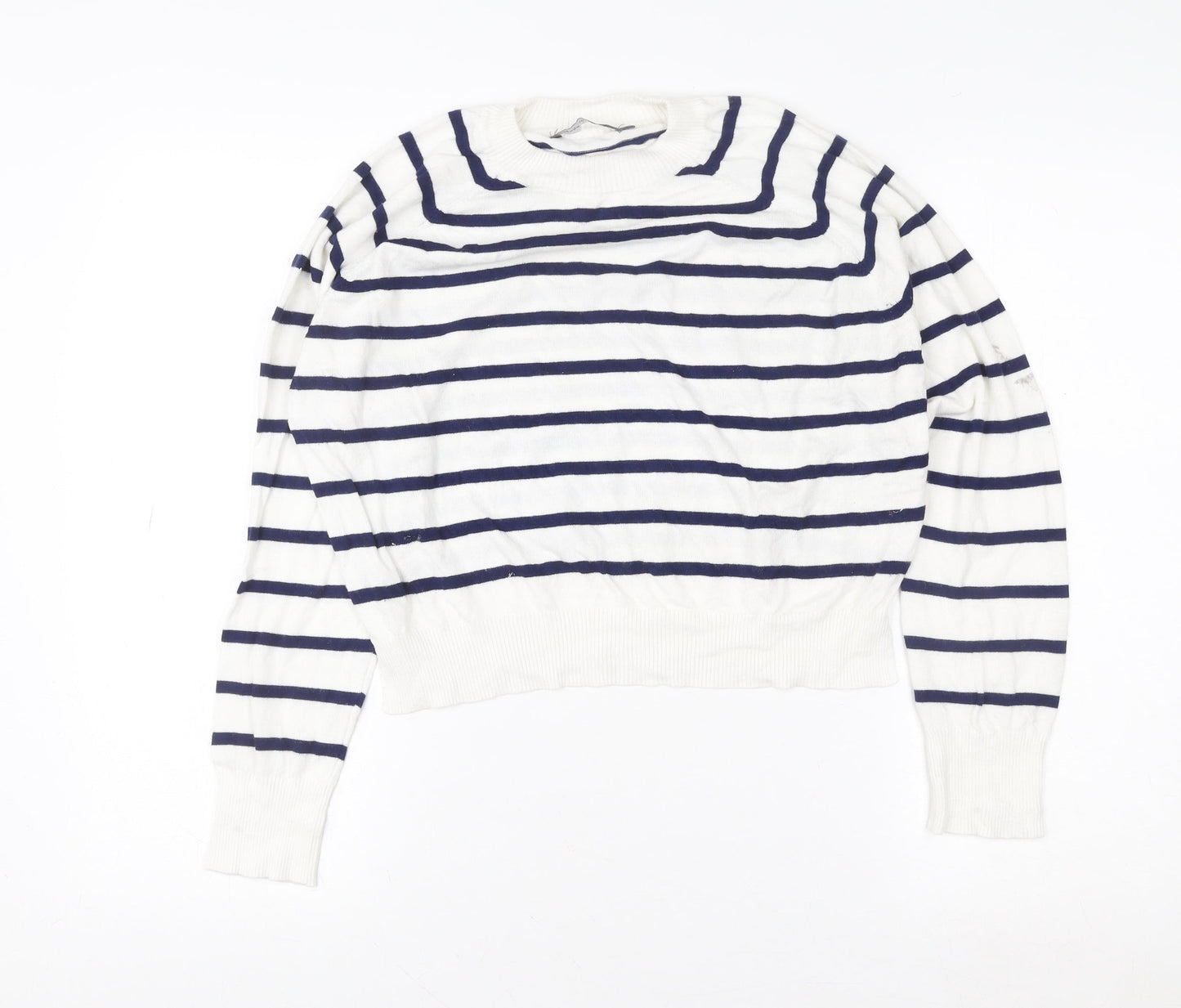 French Connection Women White Blue Stripe Pullover Sweater M