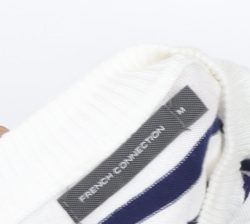 French Connection Women White Blue Stripe Pullover Sweater M