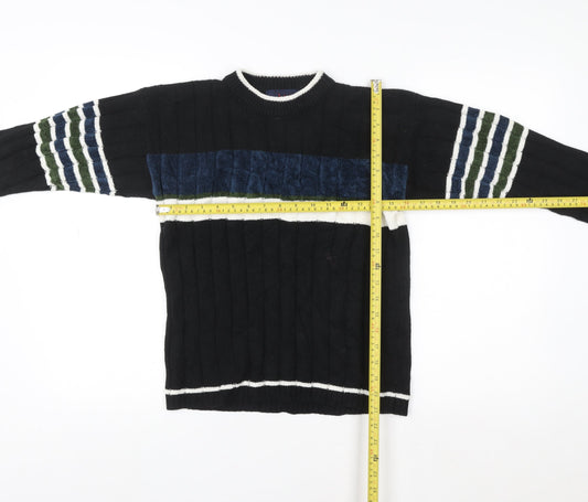 MB Classics Womens Black Striped Knit Pullover Jumper Size M