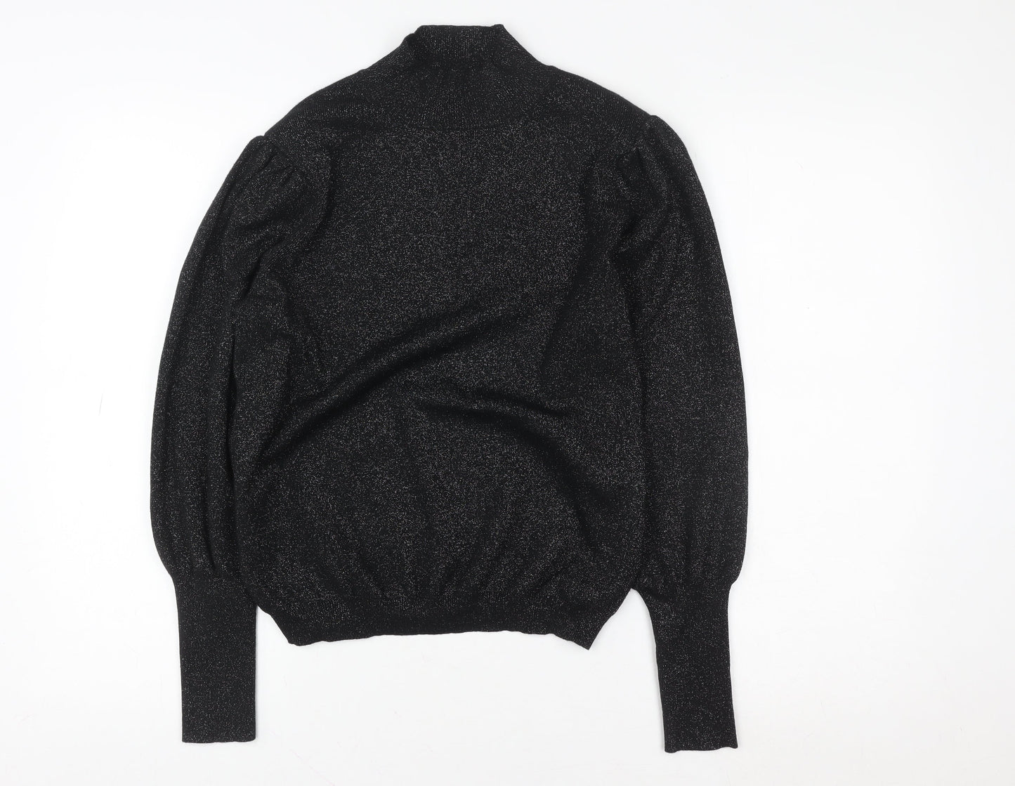 Marks and Spencer Womens Black Size 14 Metallic Puff Sleeve Pullover Sweatshirt
