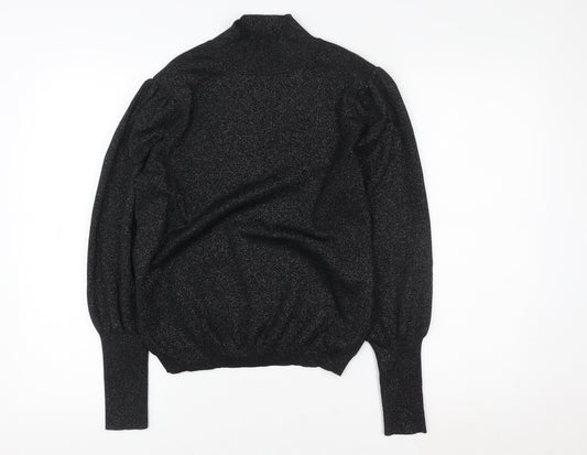 Marks and Spencer Womens Black Size 14 Metallic Puff Sleeve Pullover Sweatshirt