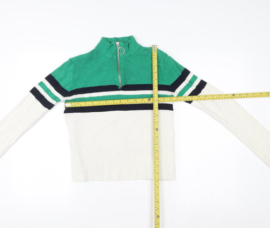 Urban Outfitters Women Green White Stripe 1/4 Zip Sweatshirt M