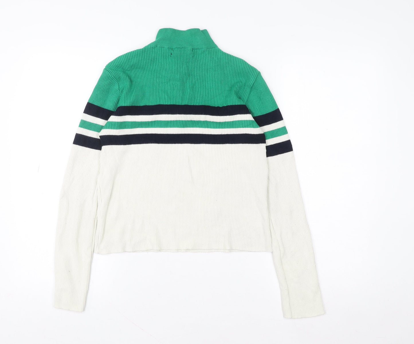 Urban Outfitters Women Green White Stripe 1/4 Zip Sweatshirt M
