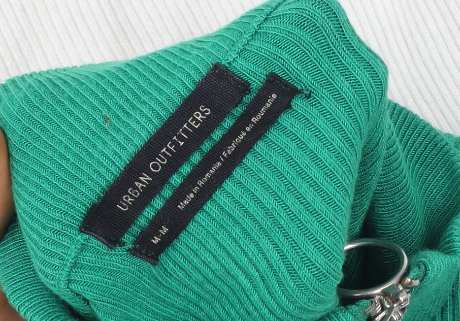 Urban Outfitters Women Green White Stripe 1/4 Zip Sweatshirt M