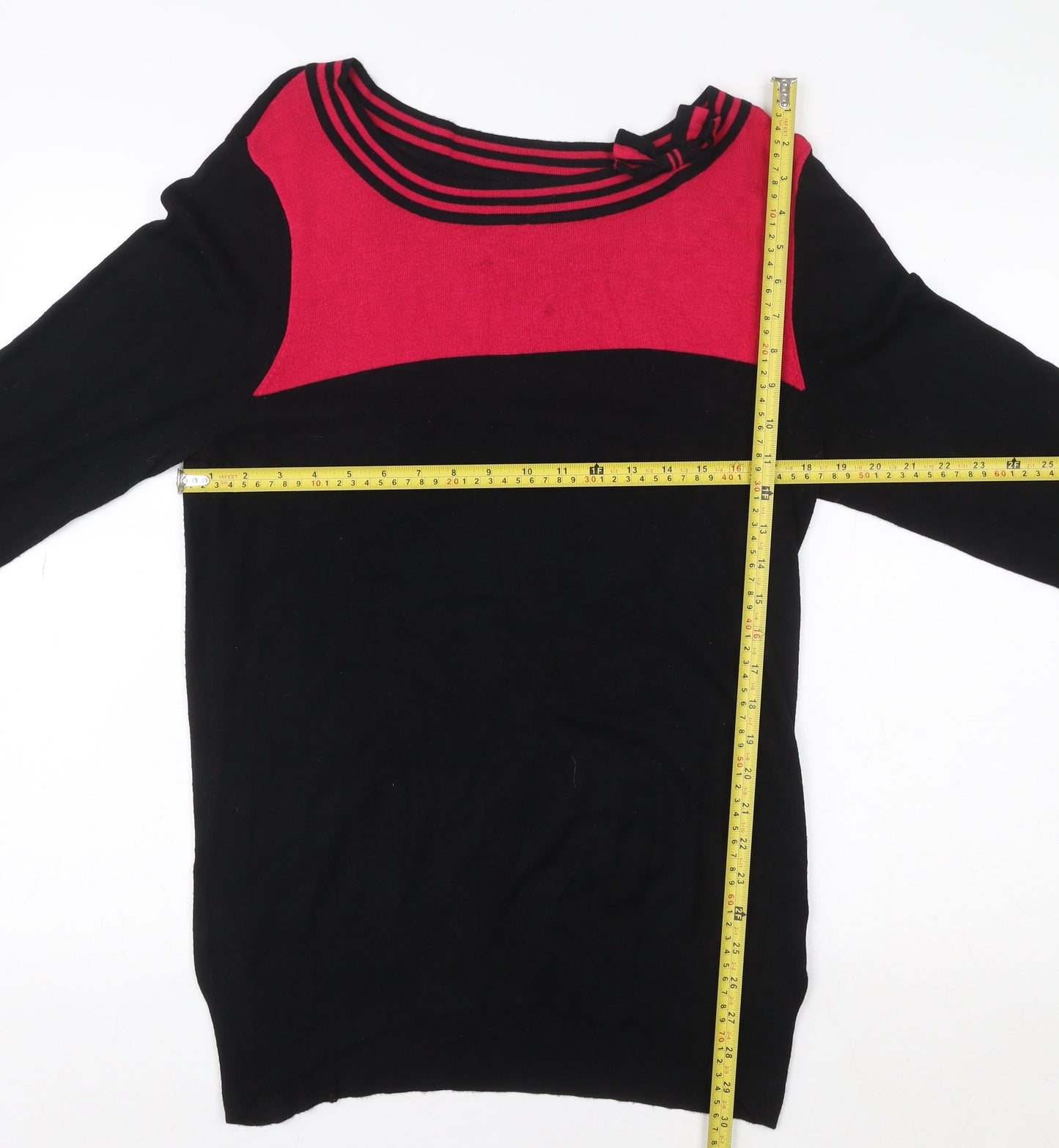 Wallis Women Black Red Colourblock Boat Neck Tunic Sweater UK 16