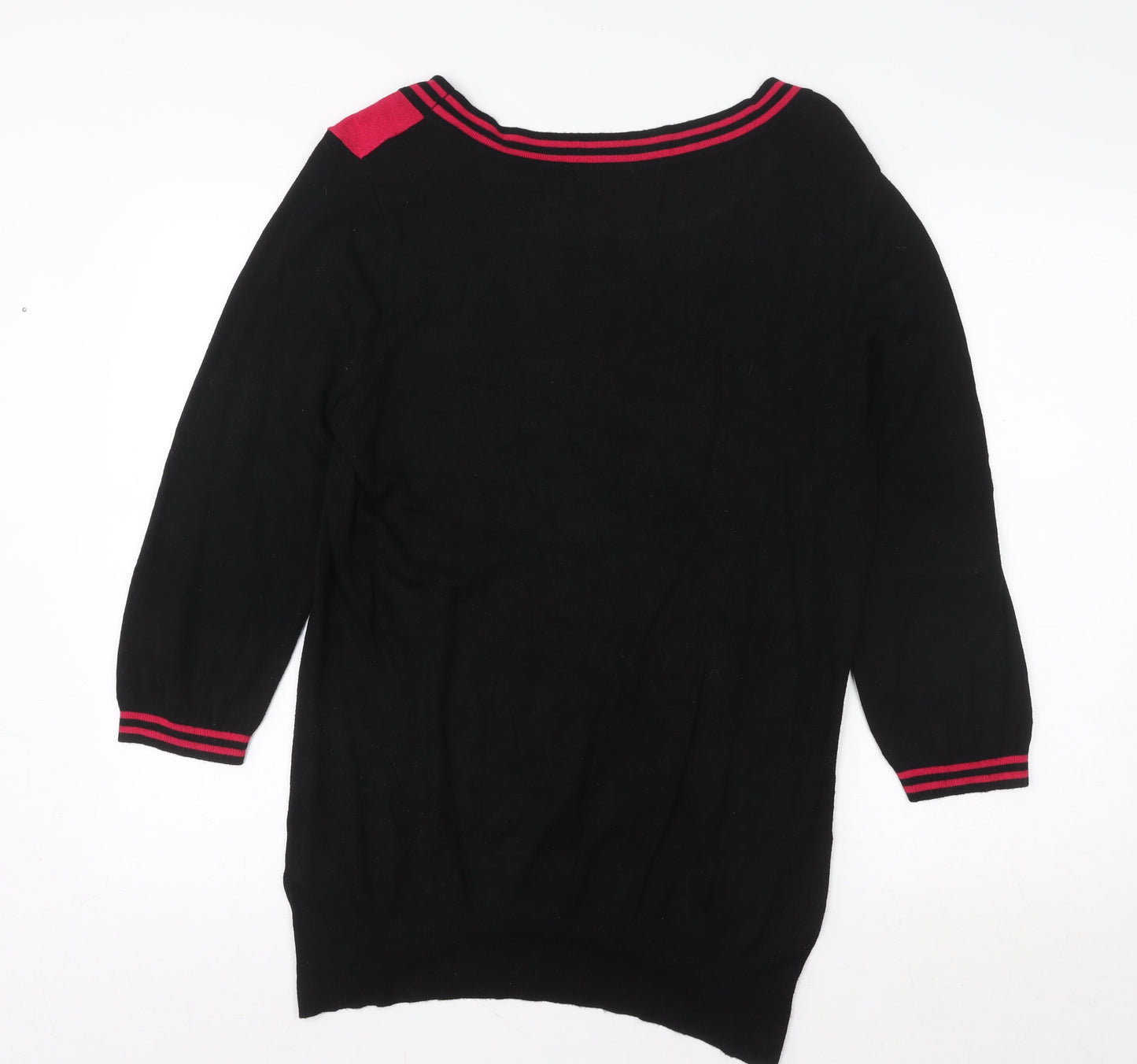 Wallis Women Black Red Colourblock Boat Neck Tunic Sweater UK 16