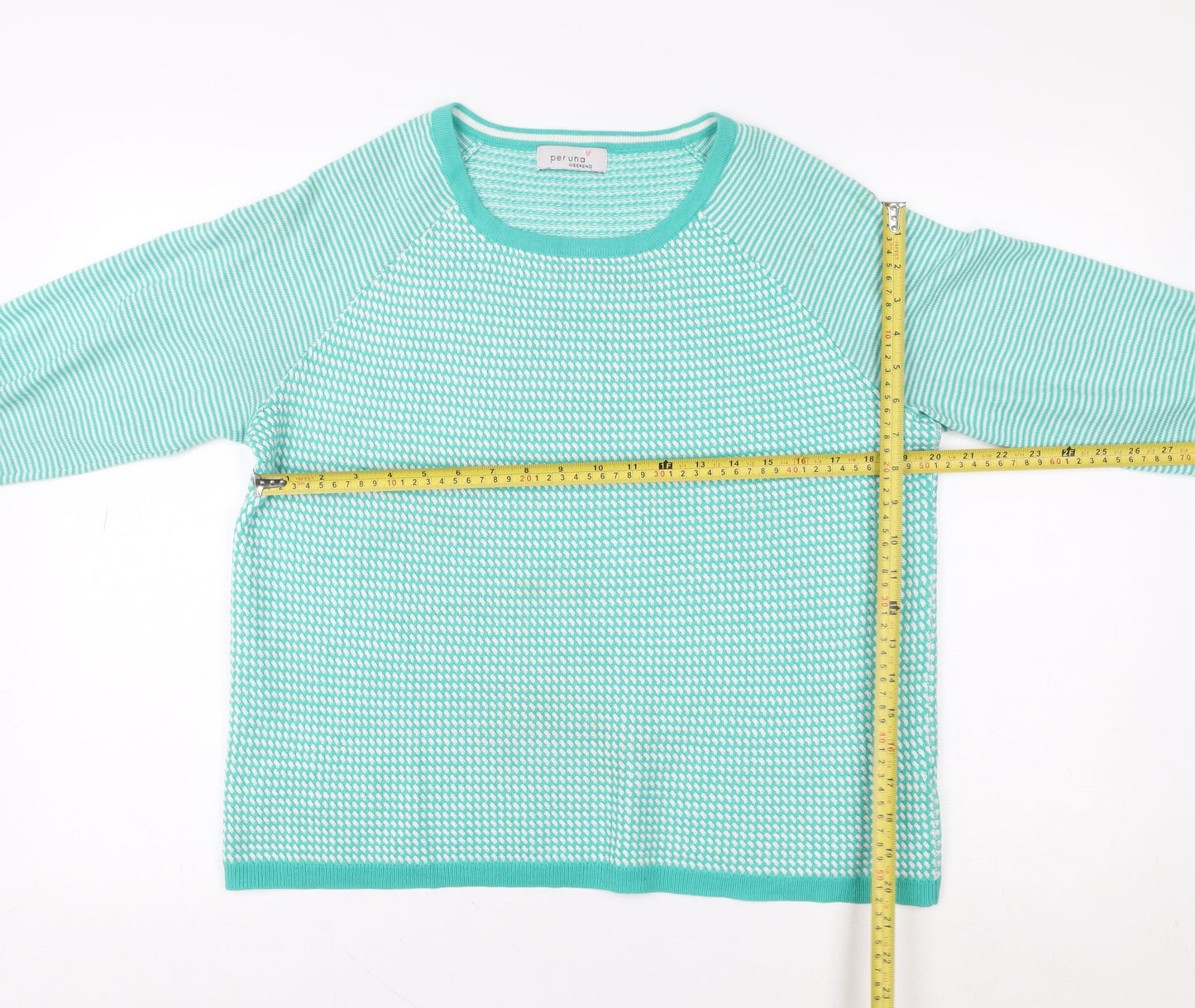 Marks & Spencer Per Una Women’s Green Striped Knit Pullover Sweater UK 14
