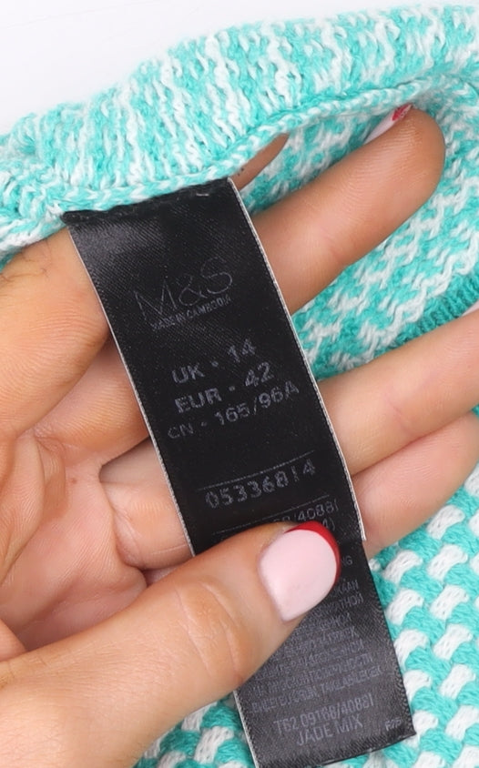 Marks & Spencer Per Una Women’s Green Striped Knit Pullover Sweater UK 14