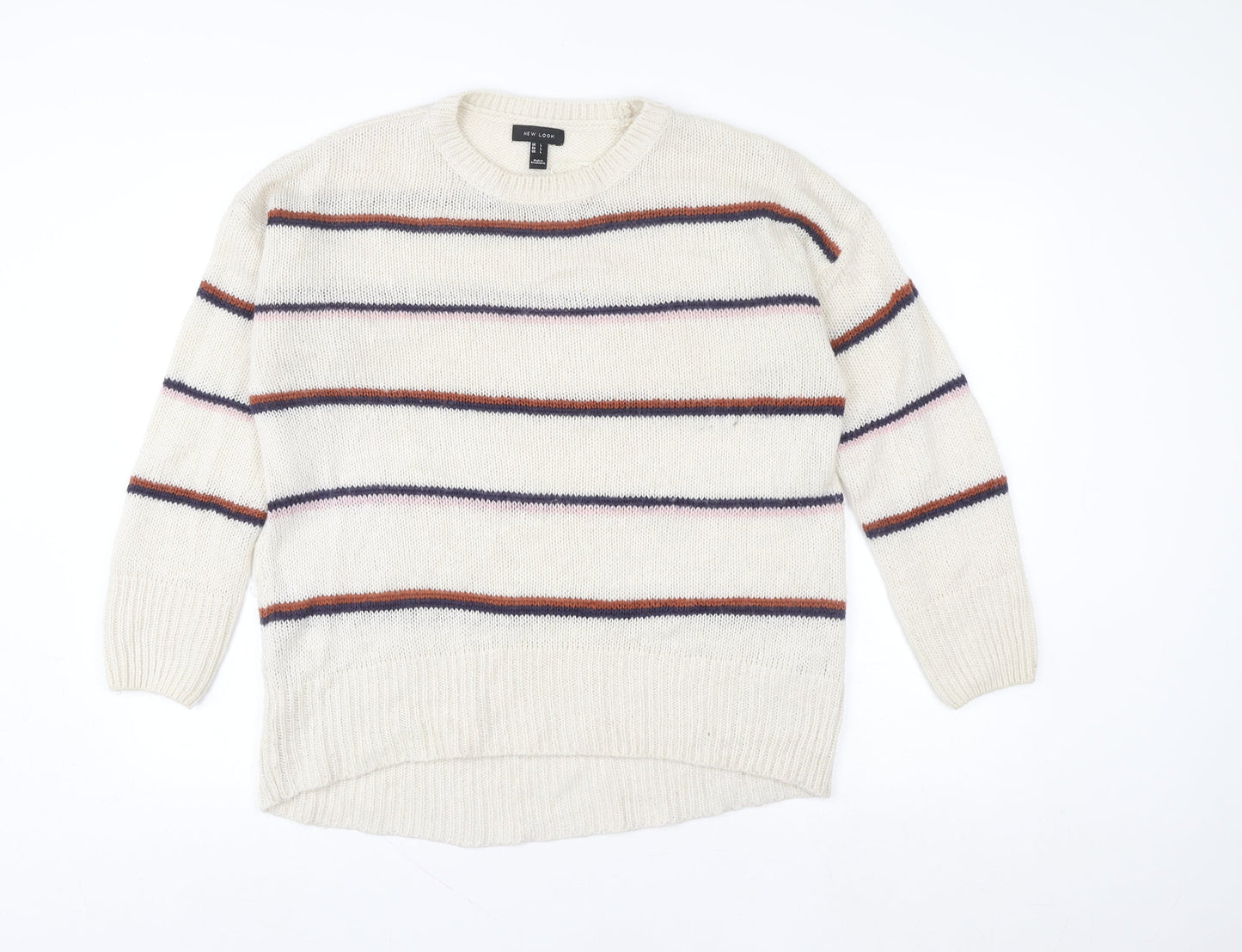 New Look Women's Ivory Striped Chunky Knit Pullover Jumper Size L