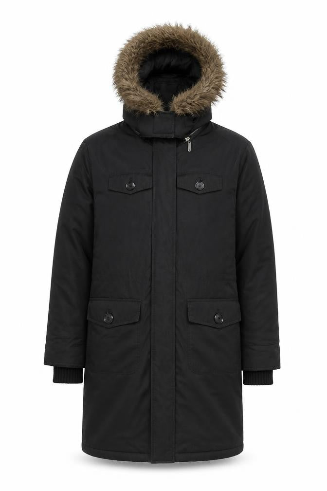 Warehouse Black Hooded Parka Coat Unisex Adults Size 38 Regular
