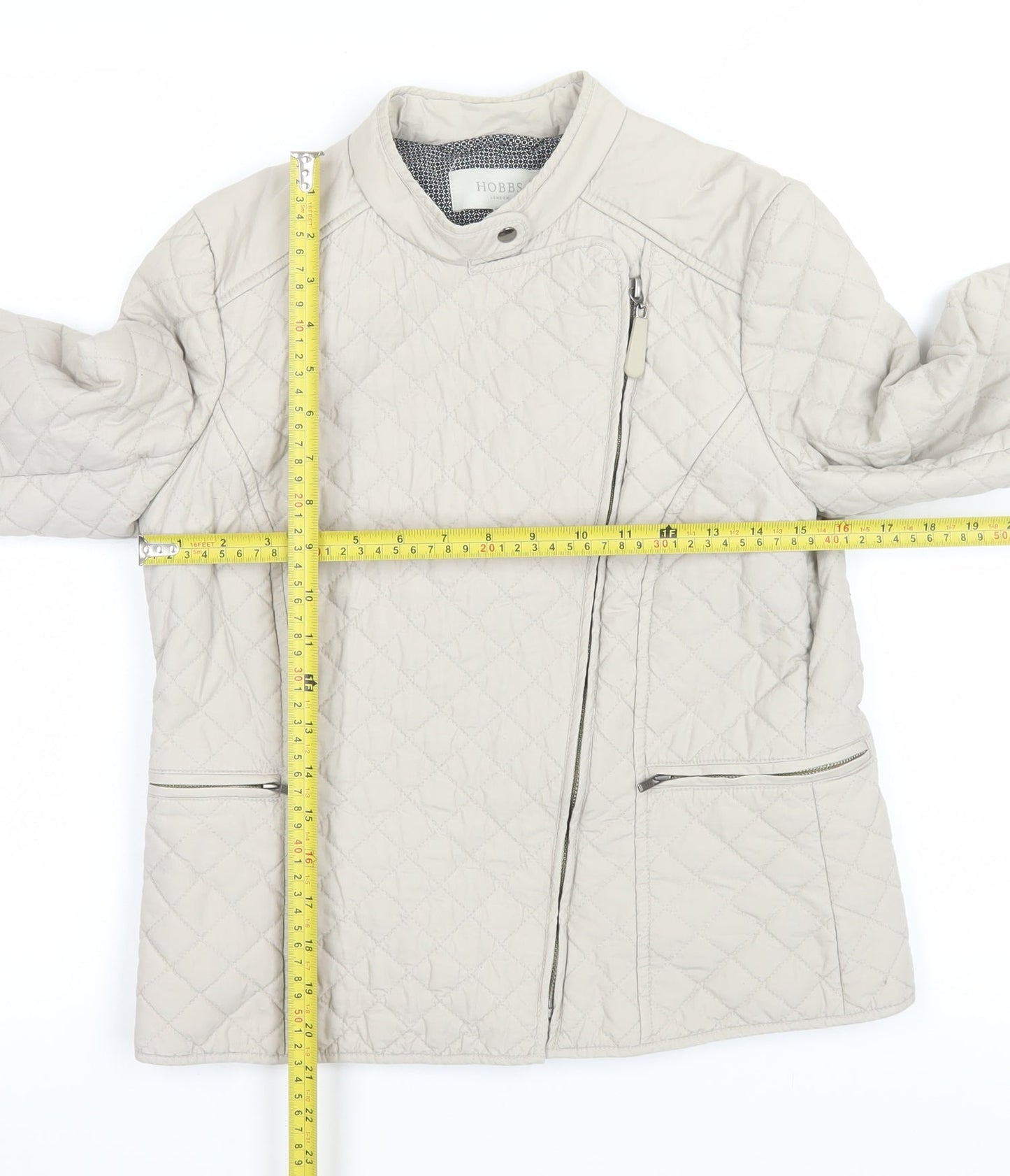 Hobbs Women’s Beige Quilted Short Jacket Size 8 Cotton Lined