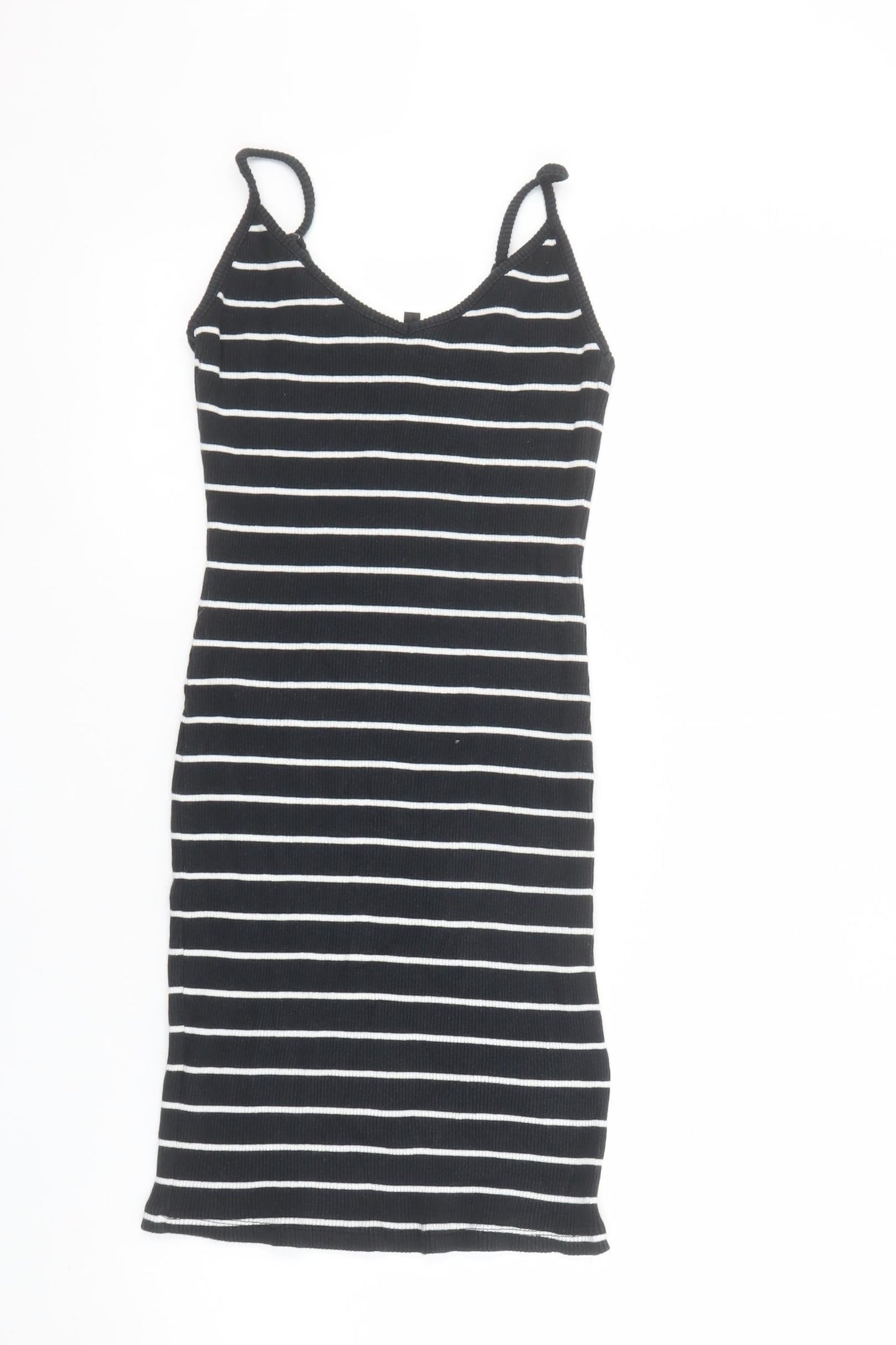 New Look Women Black Striped Cotton Stretch Slip Dress UK 10