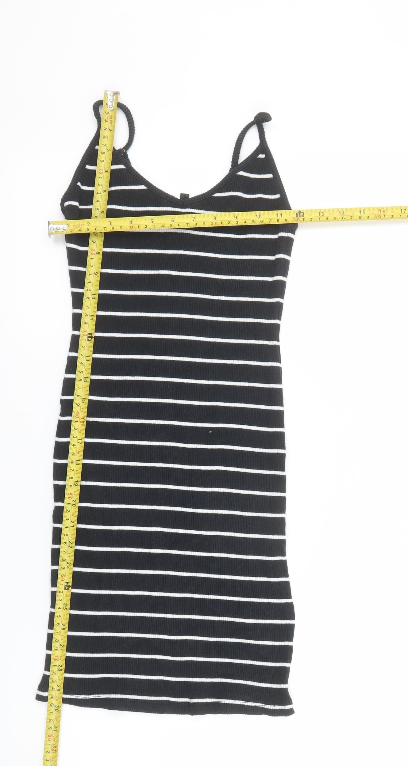 New Look Women Black Striped Cotton Stretch Slip Dress UK 10
