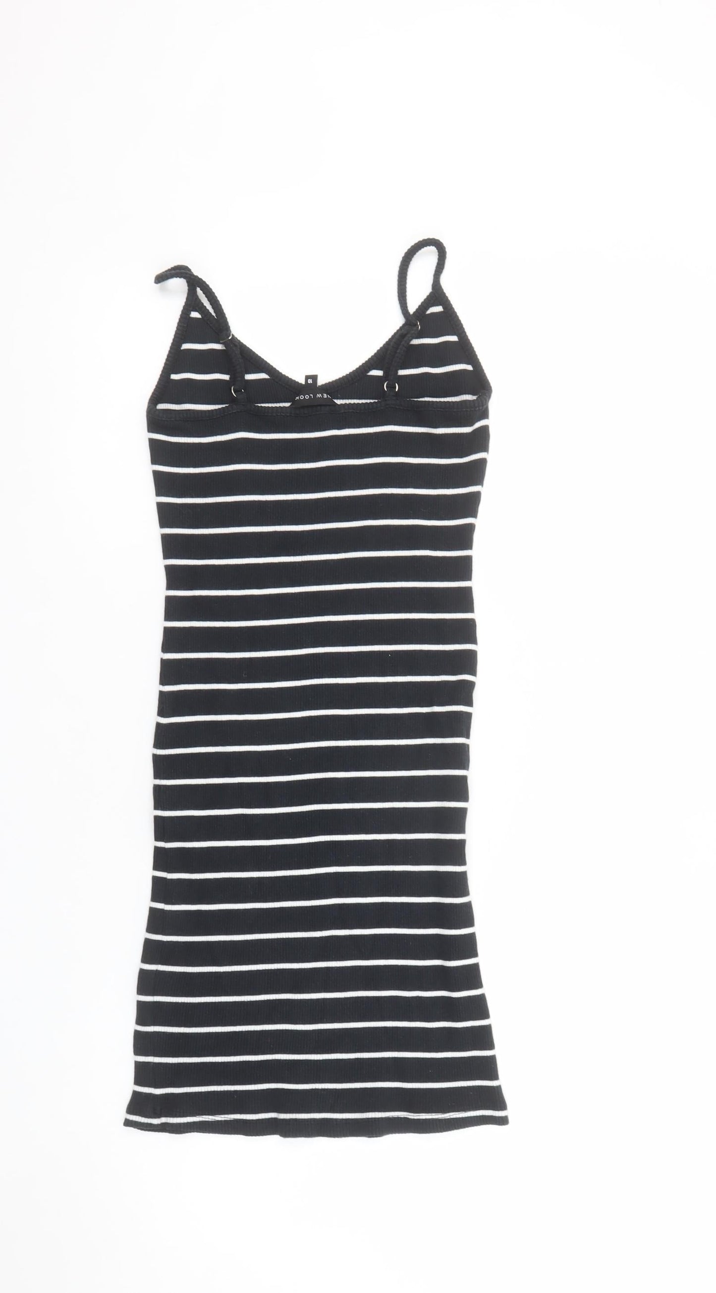 New Look Women Black Striped Cotton Stretch Slip Dress UK 10