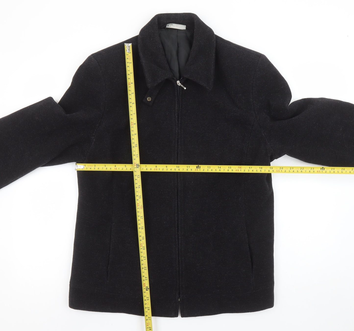 BHS Women Black Wool Blend Full Zip Collared Mid Length Jacket Size 16