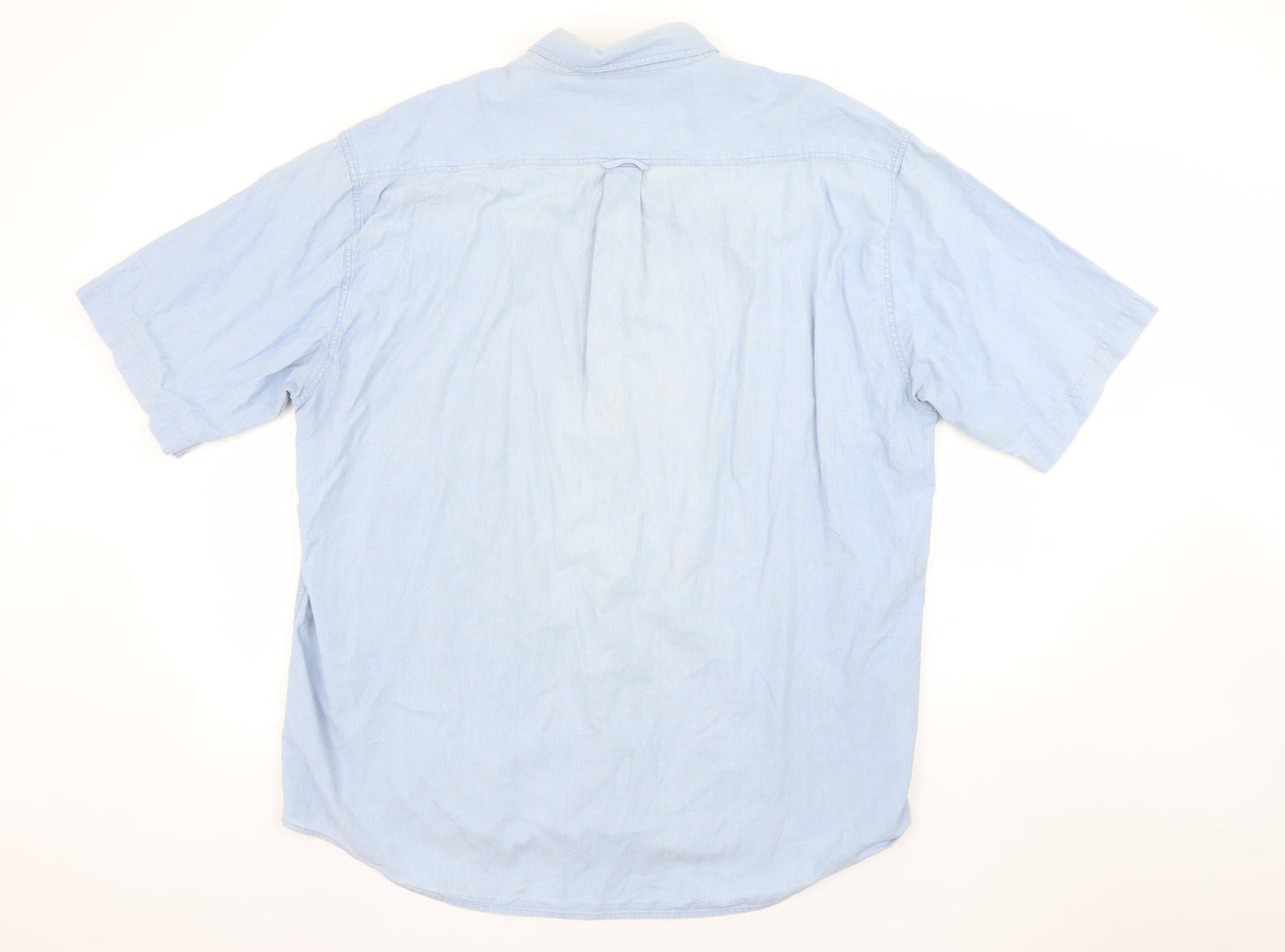 Marks and Spencer St Michael Men's Blue Short Sleeve Button-Up Shirt L