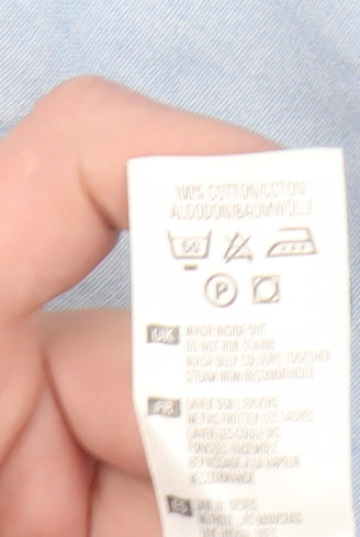 Marks and Spencer St Michael Men's Blue Short Sleeve Button-Up Shirt L