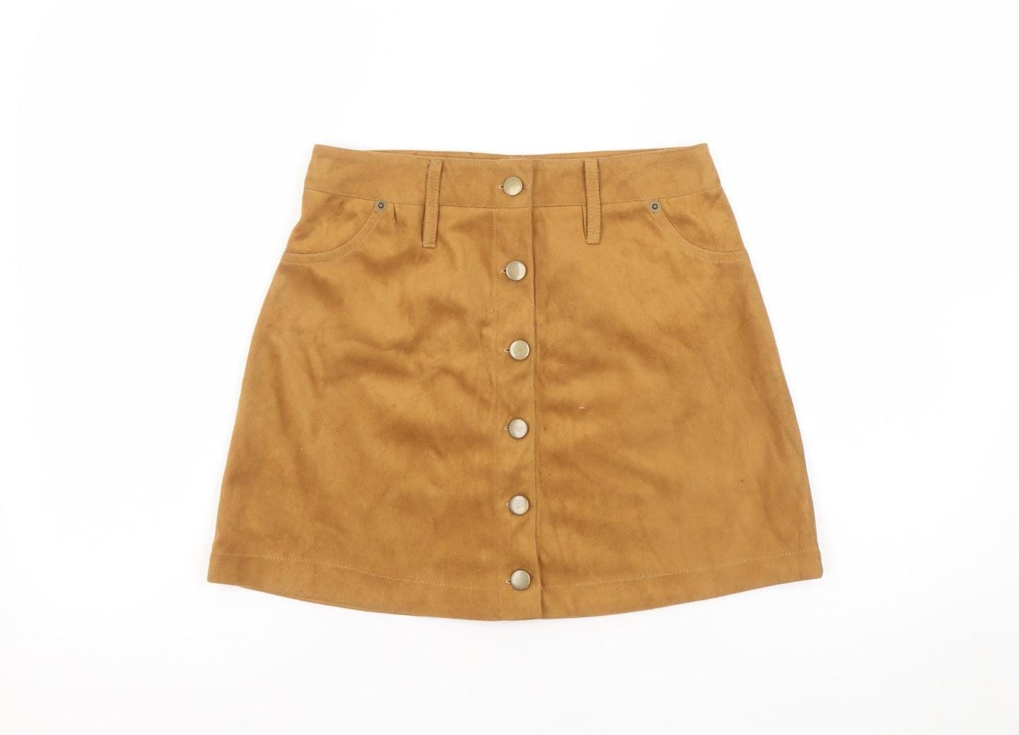 mrp Womens Brown A-Line Short Suede Button Skirt Size 8