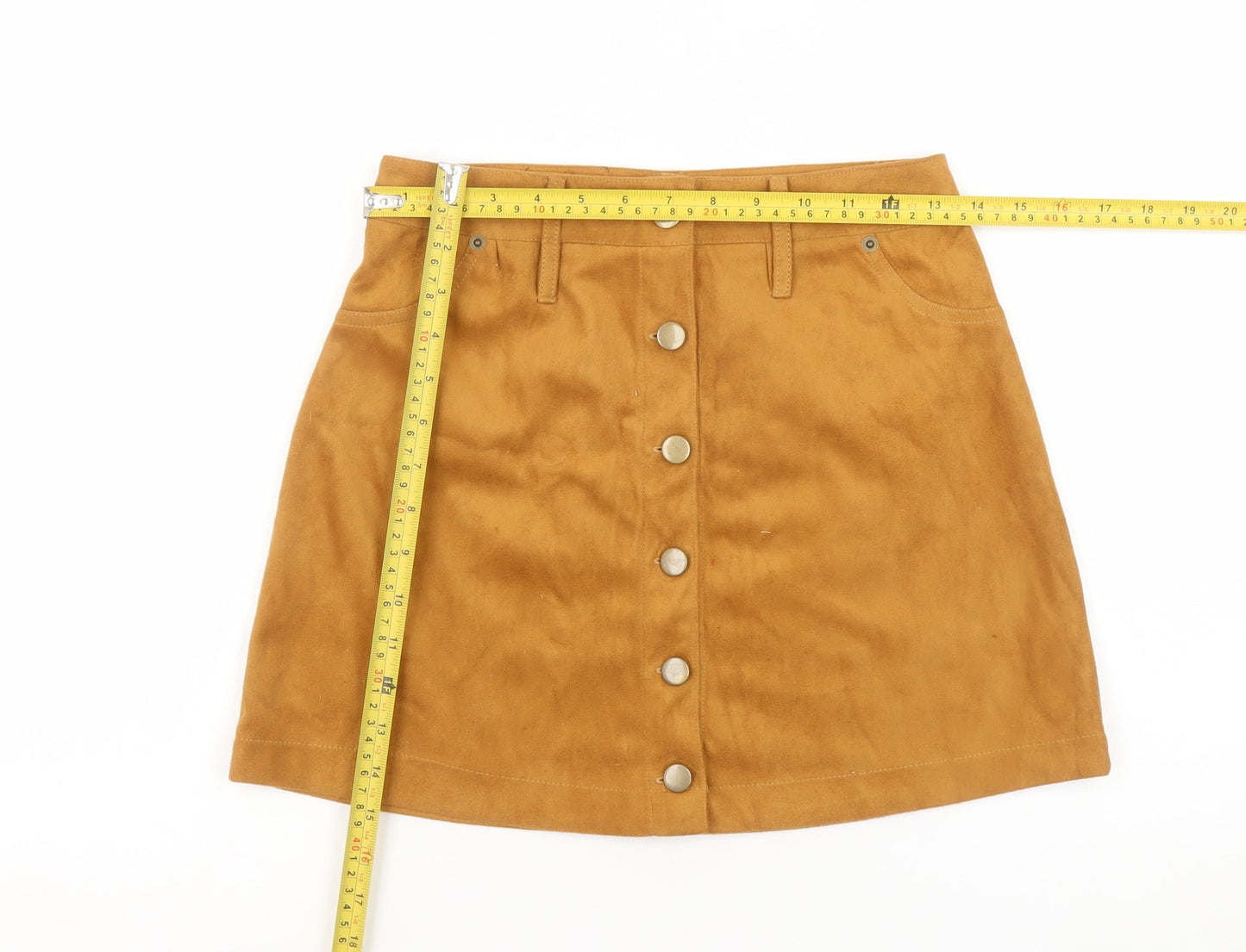 mrp Womens Brown A-Line Short Suede Button Skirt Size 8