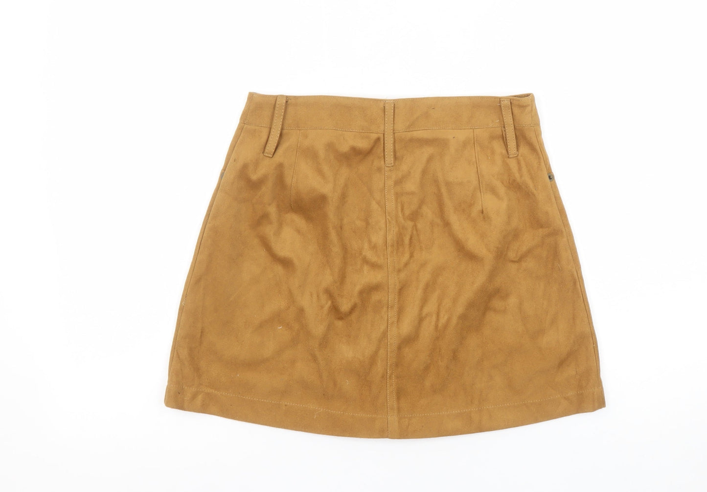 mrp Womens Brown A-Line Short Suede Button Skirt Size 8