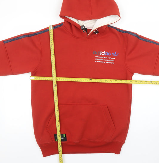 Adidas Boys Red Pullover Hoodie L Fleece Lined Sports Sweatshirt